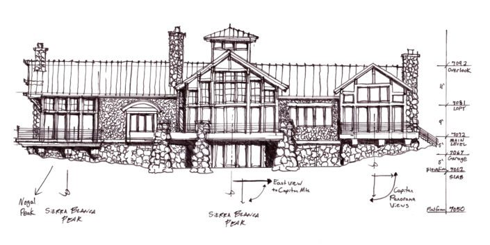 Timberframe Sketch New Mexico Tabberson Architects Custom Homes
