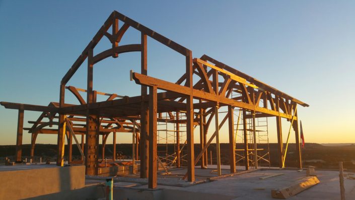 Timberframe Construction Texas Ranch sunset