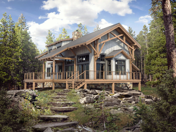 Glacier Lake Cabin – Exterior Entry Rendering